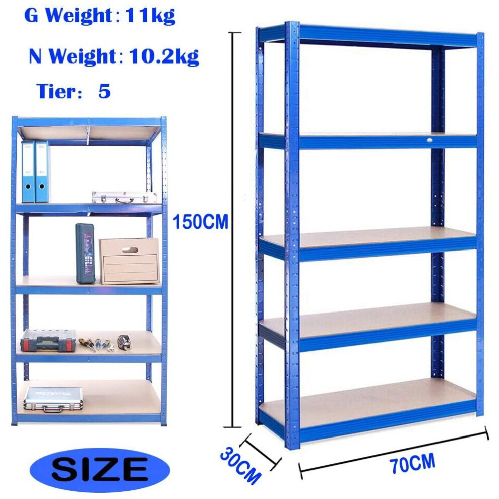 (Blue 150cm x 70cm x 30cm ) Garage Shelving Units 5 Tier Metal Storage Racking Shelves