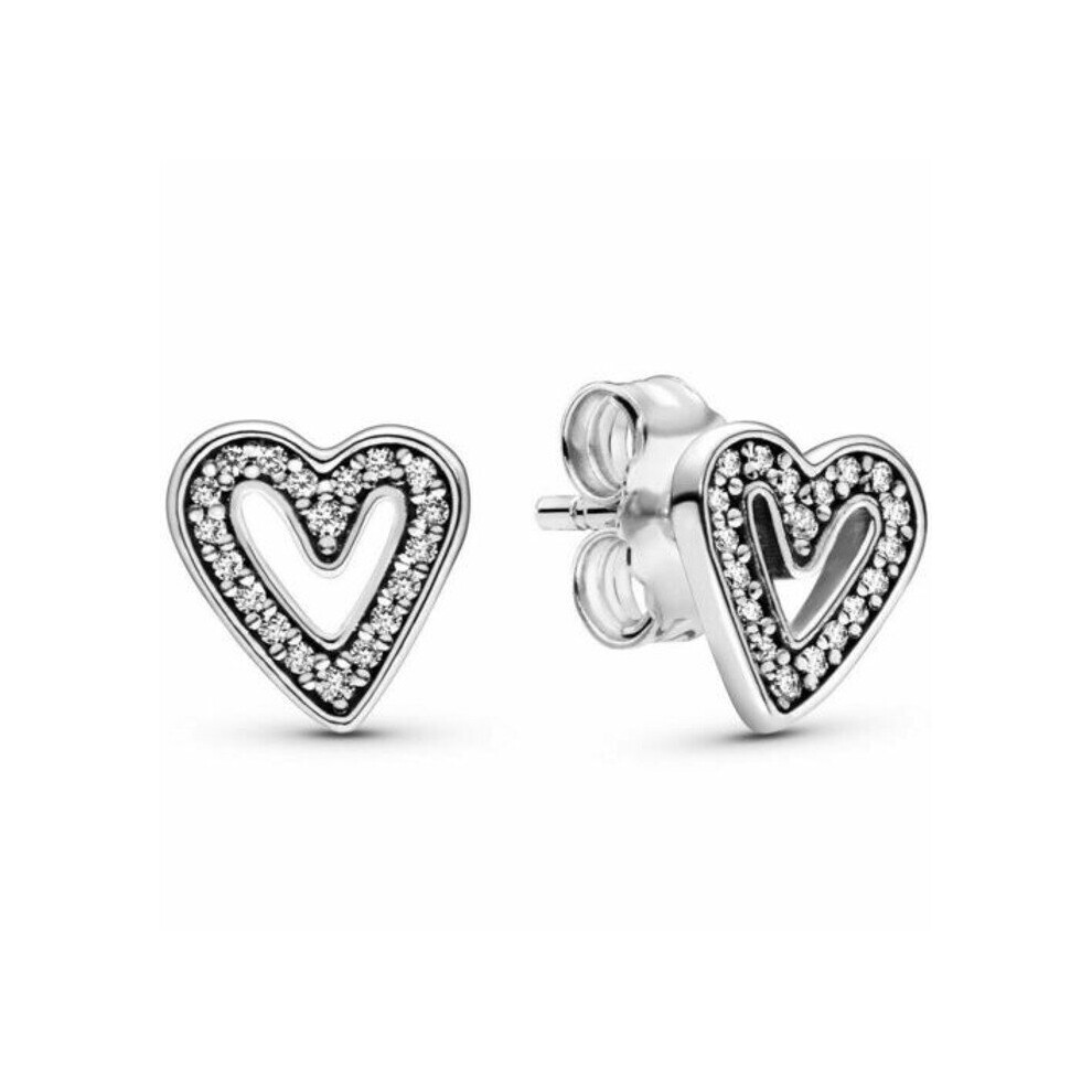 Pandora Sparkling Freehand Heart Stud Earrings 298685C01