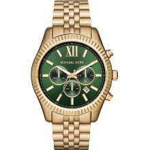 Michael Kors Lexington MK8446 Men's Watch - New with Tags - Gold-Tone Stainless Steel, Green Chronograph Dial, 44mm, 100m Water Resistant