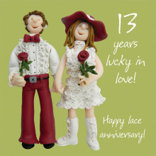 Happy 13th Lace Anniversary Greeting Card One Lump or Two Holy Mackerel Cards