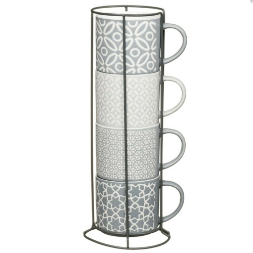Jumbo Embossed Stacking Mugs With Rack Hold to Your Kitchen 4pk