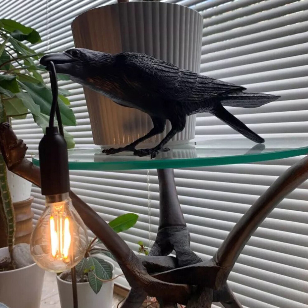 ( Sitting Table Light) Bird Table/ Wall Lamps Resin Crow Desk Lamp Bedroom Sconce Black/Light