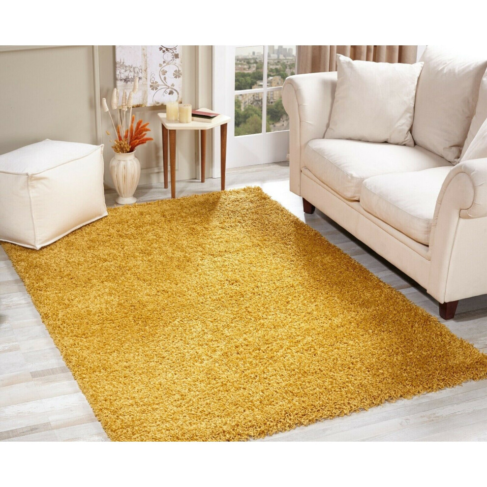 (Modern Mustard Yellow Gold Ochre Small - Large Living Room Area Plain Shaggy Rug) Modern Mustard Yellow Gold Ochre Shaggy Rug