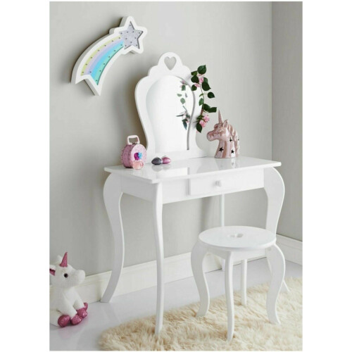 Vanity Set Dressing Table With Mirror Stool Children Kids Wooden White on OnBuy