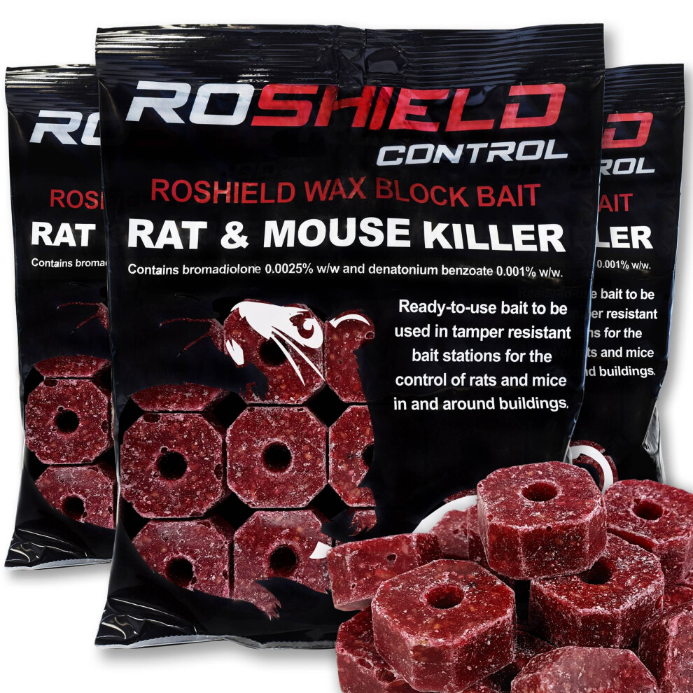 900g Roshield Wax Block Bait for Rat & Mouse Killer Control (300g x 3 Packs)