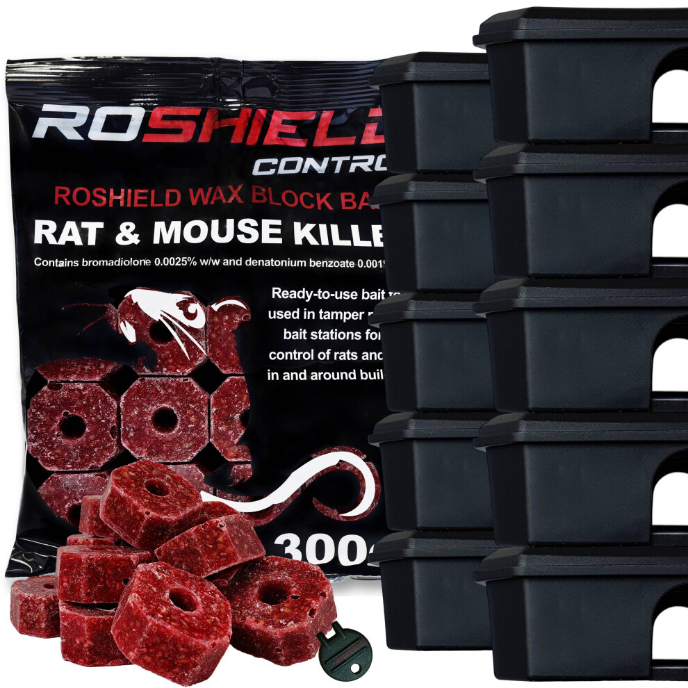 (Black) Roshield 10 Mouse Boxes & 30 Wax Blocks (2 Packs of 300g)