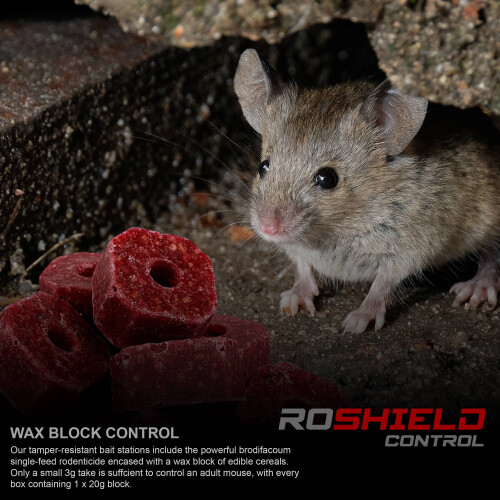 Roshield Roshield Pre-Baited Single Feed Mouse Control Safety Box Kit (Ready-to-use 10 Pack, Brodifacoum) 1