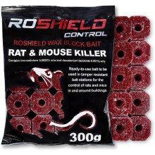 BLOCKS300x1: 300g Roshield Wax Block Bait for Rats & Mice - Ready-to-use Bromadiolone, 15x20g Blocks for Bait Stations