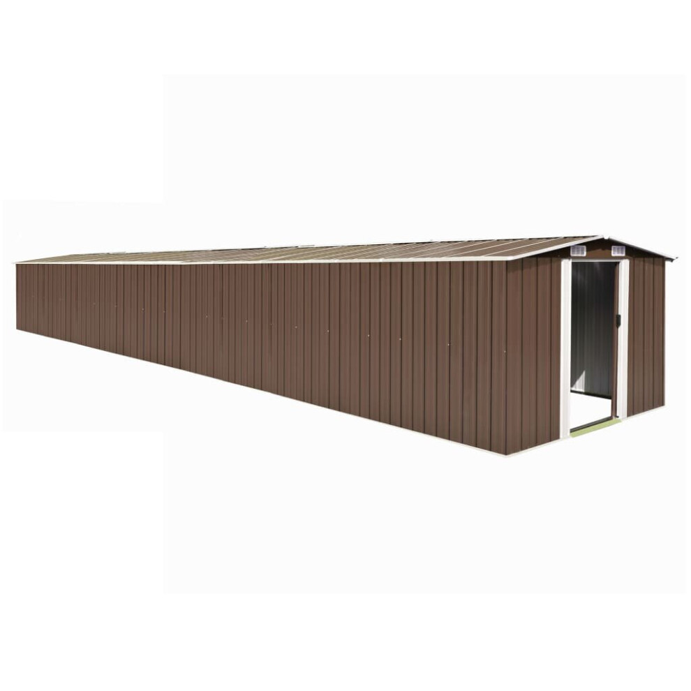 vidaXL Garden Shed Brown 257 cm Galvanised steel Storage Tool House Carport