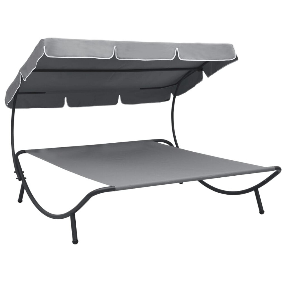 vidaXL Outdoor Lounge Bed with Canopy Grey Sunbed Garden Seating Furniture