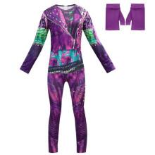 (Purple, 9-10 Years) Girls Descendants 3 Audrey Mal Costume Kids Cosplay Jumpsuit + Gloves Clothes