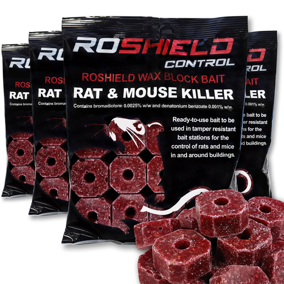 1.2kg Roshield Wax Block Bait for Rat & Mouse Killer Control (300g x 4 Packs)