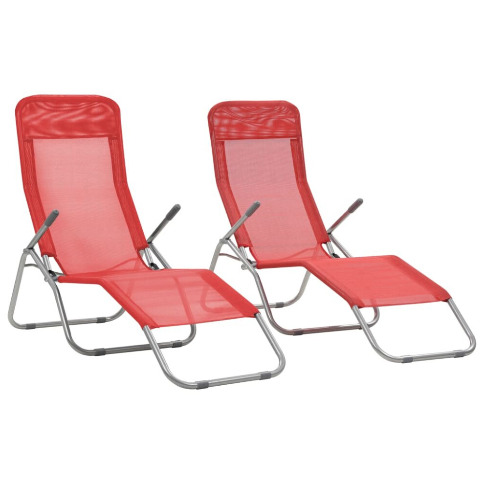 vidaXL 2x Folding Sun Lounger Textilene Red Outdoor Furniture Garden Seating