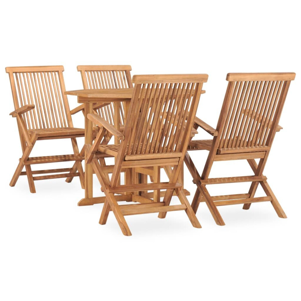 vidaXL Solid Teak Wood Folding Outdoor Dining Set 5 Piece Outdoor Furniture