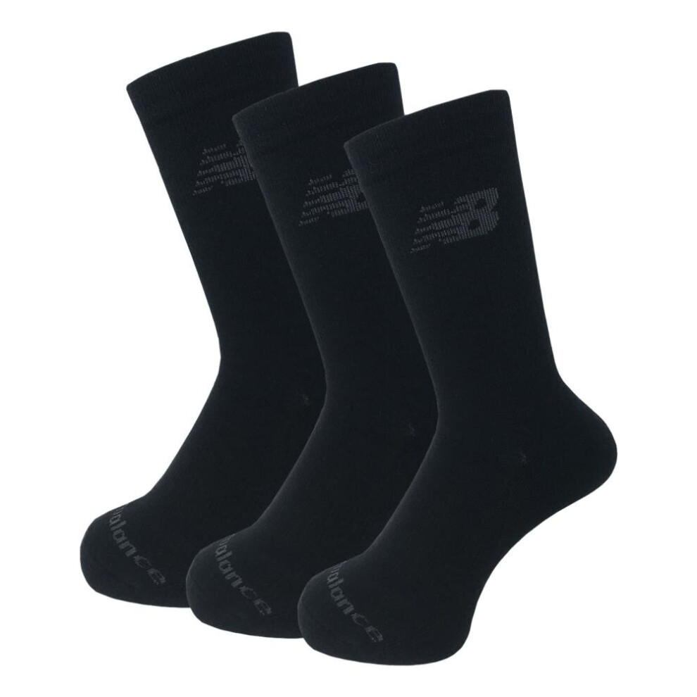 New Balance Performance Cotton Cushioned 3 Pack Crew Socks - Black - Small