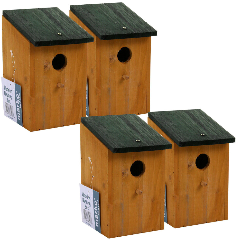 (4 x Wooden Nesting Box) Wooden Nesting Box Bird Nest House Small Birds Robin Sparrow Bluetit Traditional