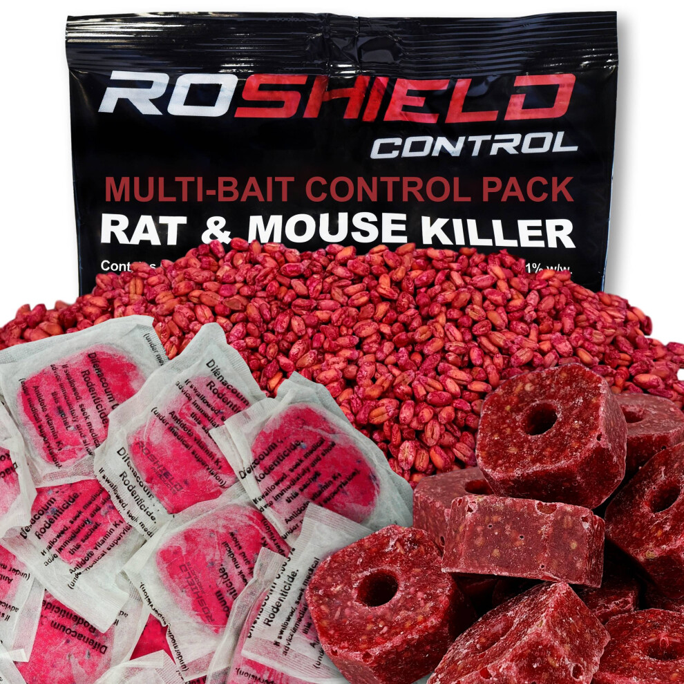 Roshield Rat & Mouse Rodent Control Multi-Pack Starter Rodenticide Kit (All 3 Bait Formulations)