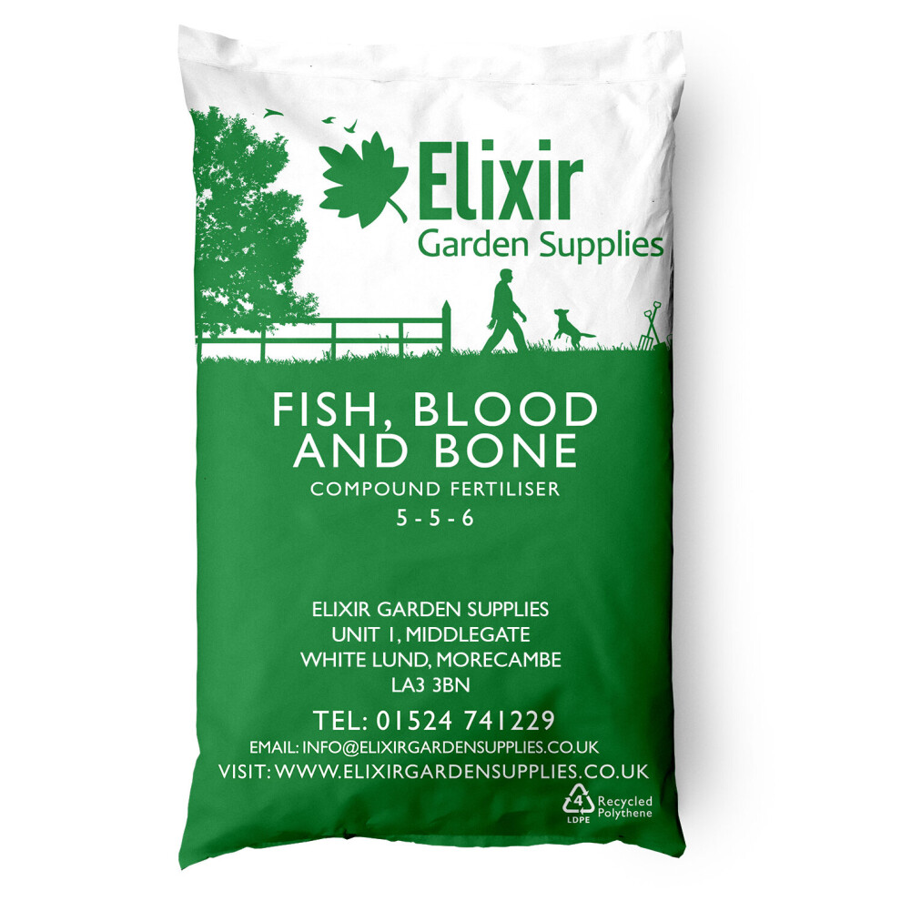 (Bag, 10kg) Elixir Gardens | Fish, Blood & Bone | Multi Purpose Organic-Based Fertiliser / Plant Food | NPK 5-5-6 | 500g - 25kg Bag or Tub