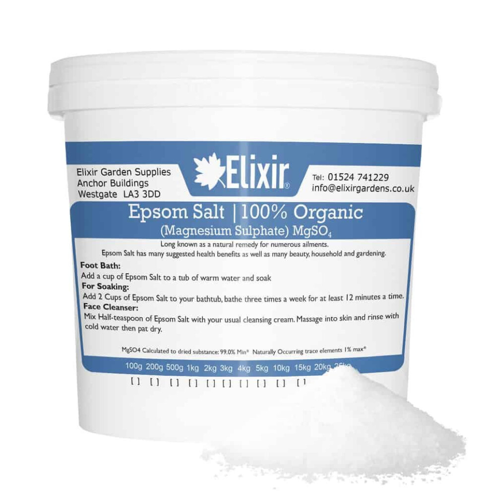 Elixir Garden Supplies (Organic Tub, 2.5Kg) Elixir Gardens Epsom Bath Salt | 100% Organic Or Pharmaceutical Fcc Food Grade | 500G - 25Kg Bag Or Tub