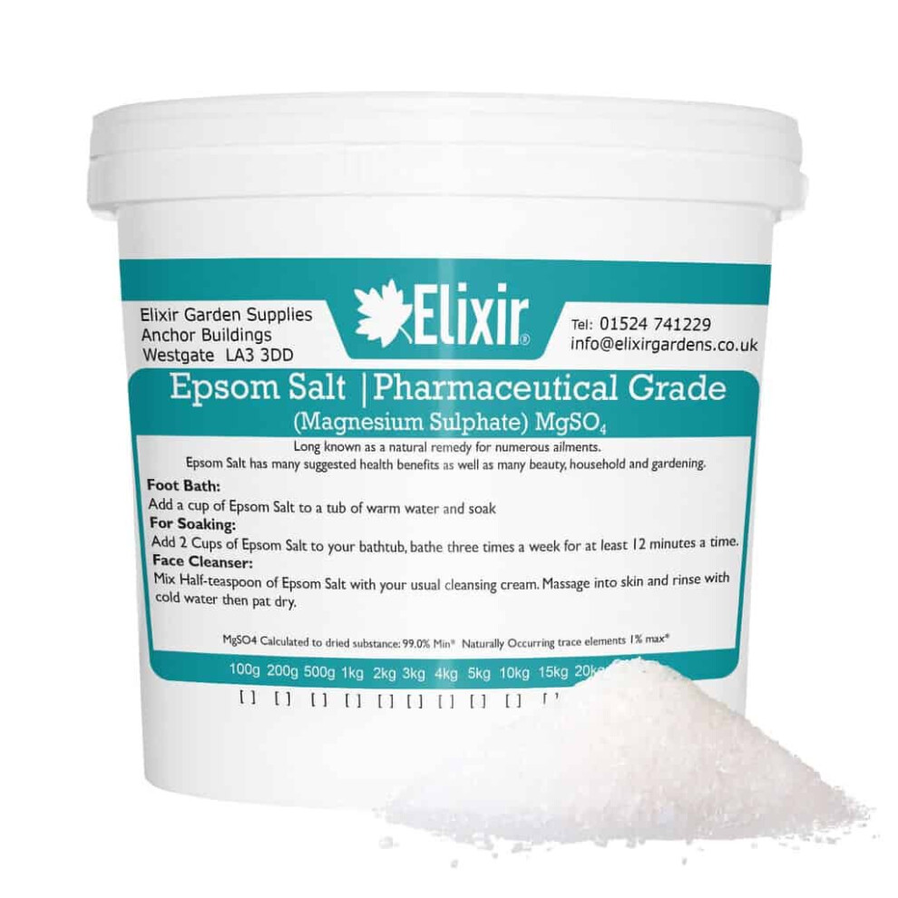 (Pharmaceutical Tub, 25kg) Elixir Gardens Epsom Bath Salt | 100% ORGANIC or PHARMACEUTICAL FCC FOOD GRADE | 500g - 25kg Bag or Tub