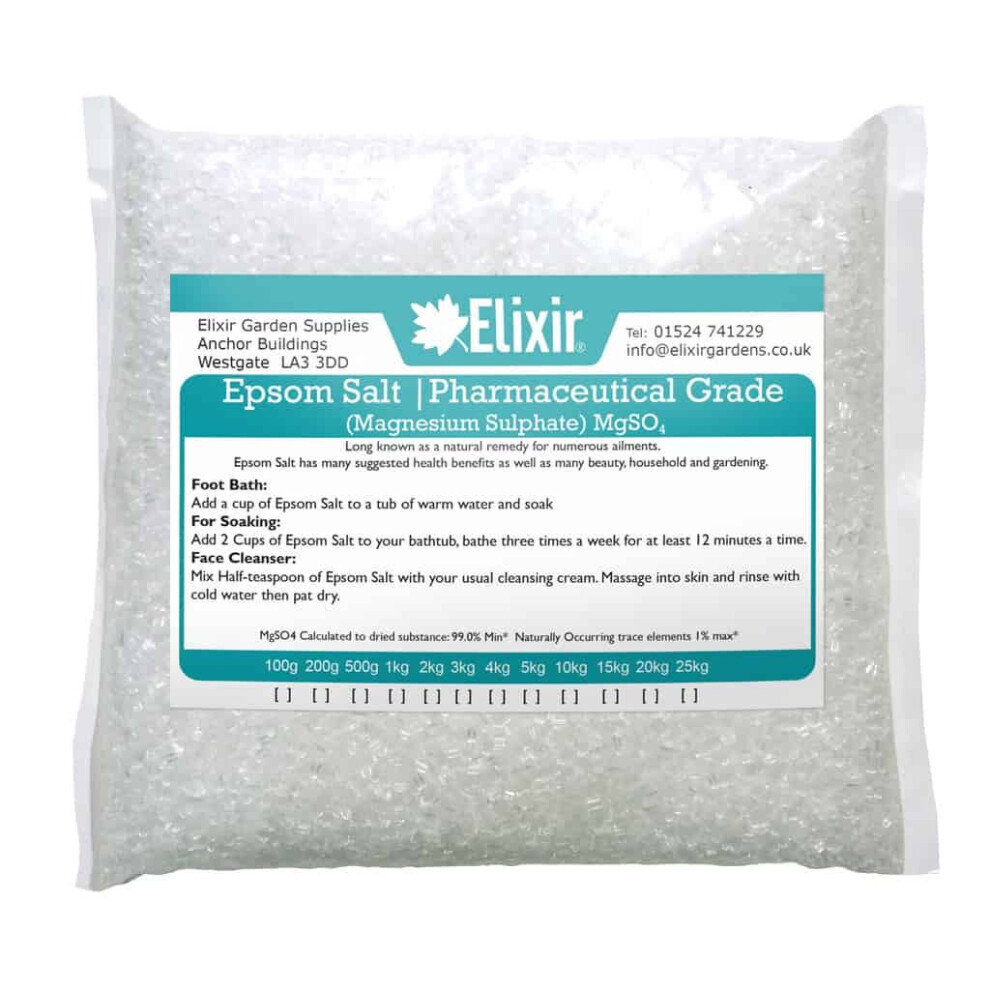 (Pharmaceutical Bag, 4kg) Elixir Gardens Epsom Bath Salt | 100% ORGANIC or PHARMACEUTICAL FCC FOOD GRADE | 500g - 25kg Bag or Tub