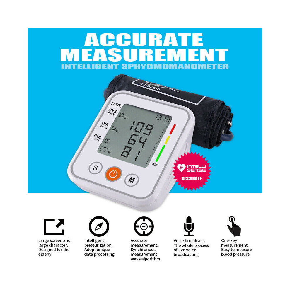 (with vioce) Electronic Voice Blood Pressure Meter Household Arm Type Monitor 2X99 Memory