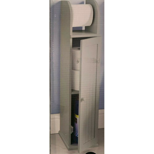 Grey Wood Free Standing Toilet Paper Roll Holder Bathroom Storage Cabinet