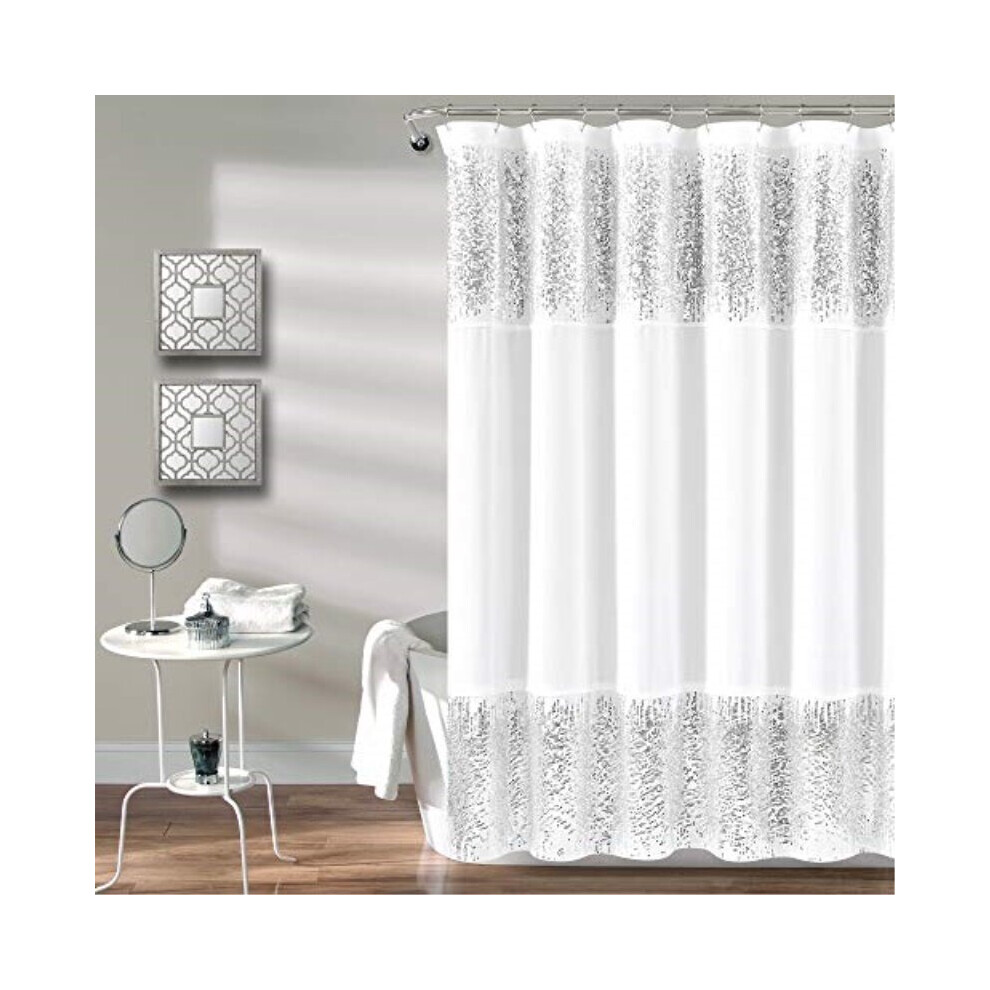 Photos - Other Bathroom Accessories Lush Decor Shimmer Sequins Shower Curtain – Silver & White Sparkle, 70 x 72 in, Chic Bathroom Accent