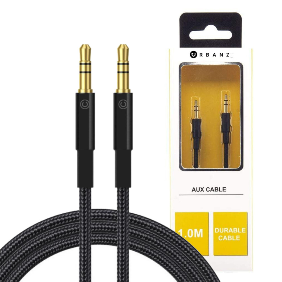 Urbanz 1M Braided Cord 3.5mm Audio Aux Cable?Ultra Durable?Black?INC-35P/P-1-BK