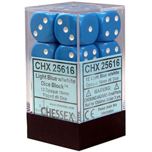 D6 16mm Light Blue w/White (12)