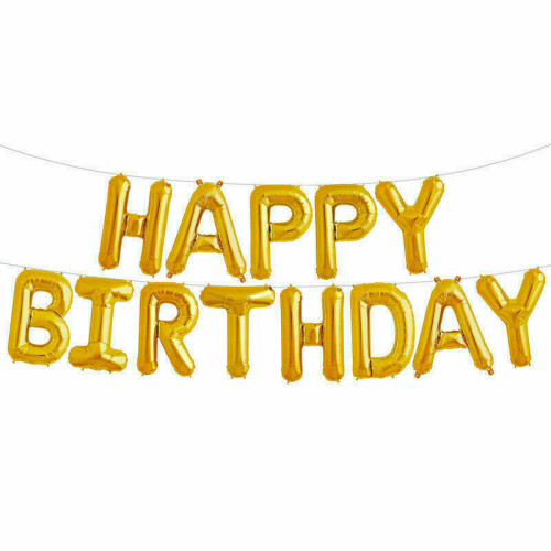 (Balloon Banner Gold) Large Happy Birthday Balloons Banner Self Inflating Balloon Bunting Party Decor