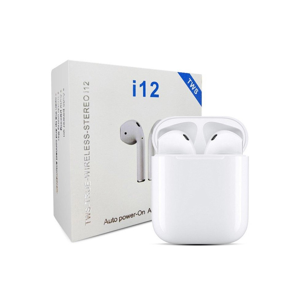 TWS i12 Wireless Bluetooth 5.0 Touch control Earphones with Charging Case Automatically Pairing  White