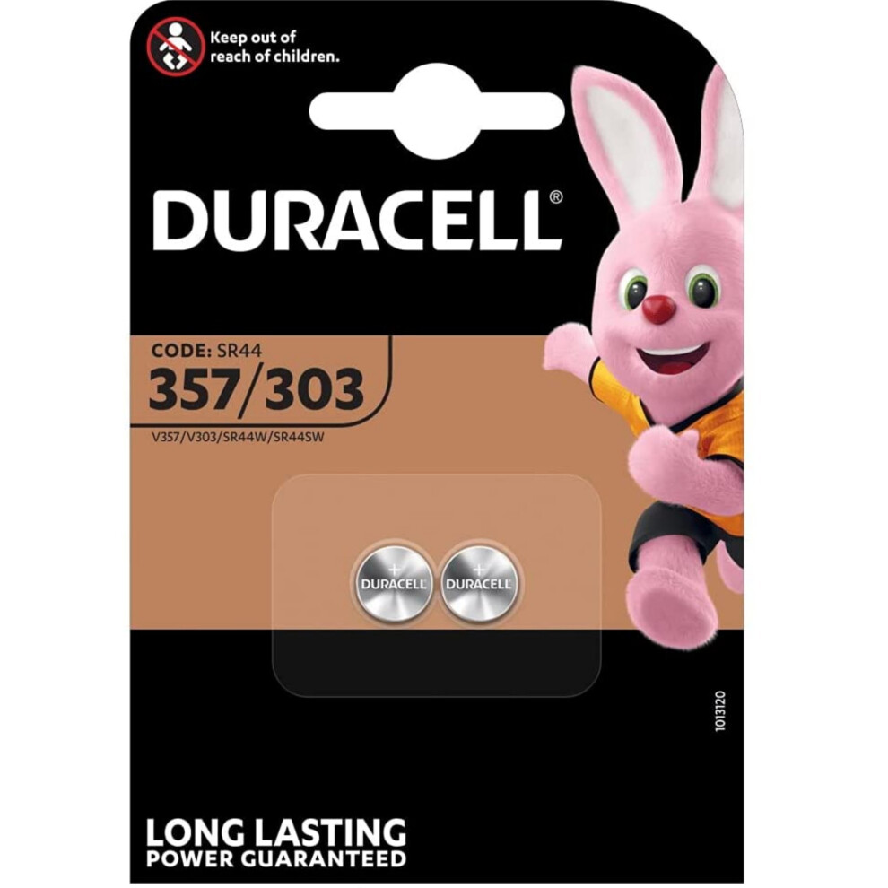 Two (2) X Duracell 357/303 SR44W SR44SW SB-B9 Silver Oxide Watch Battery 1.55v Blister Packed