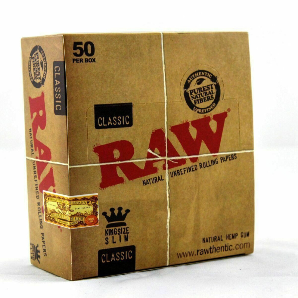 (1 Booklet) RAW CLASSIC KING SIZE Slim Natural Unrefined Rolling Papers