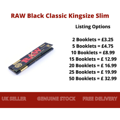 (50 Booklets (Full Box)) RAW BLACK Classic King Size Slim Smoking Rolling Papers