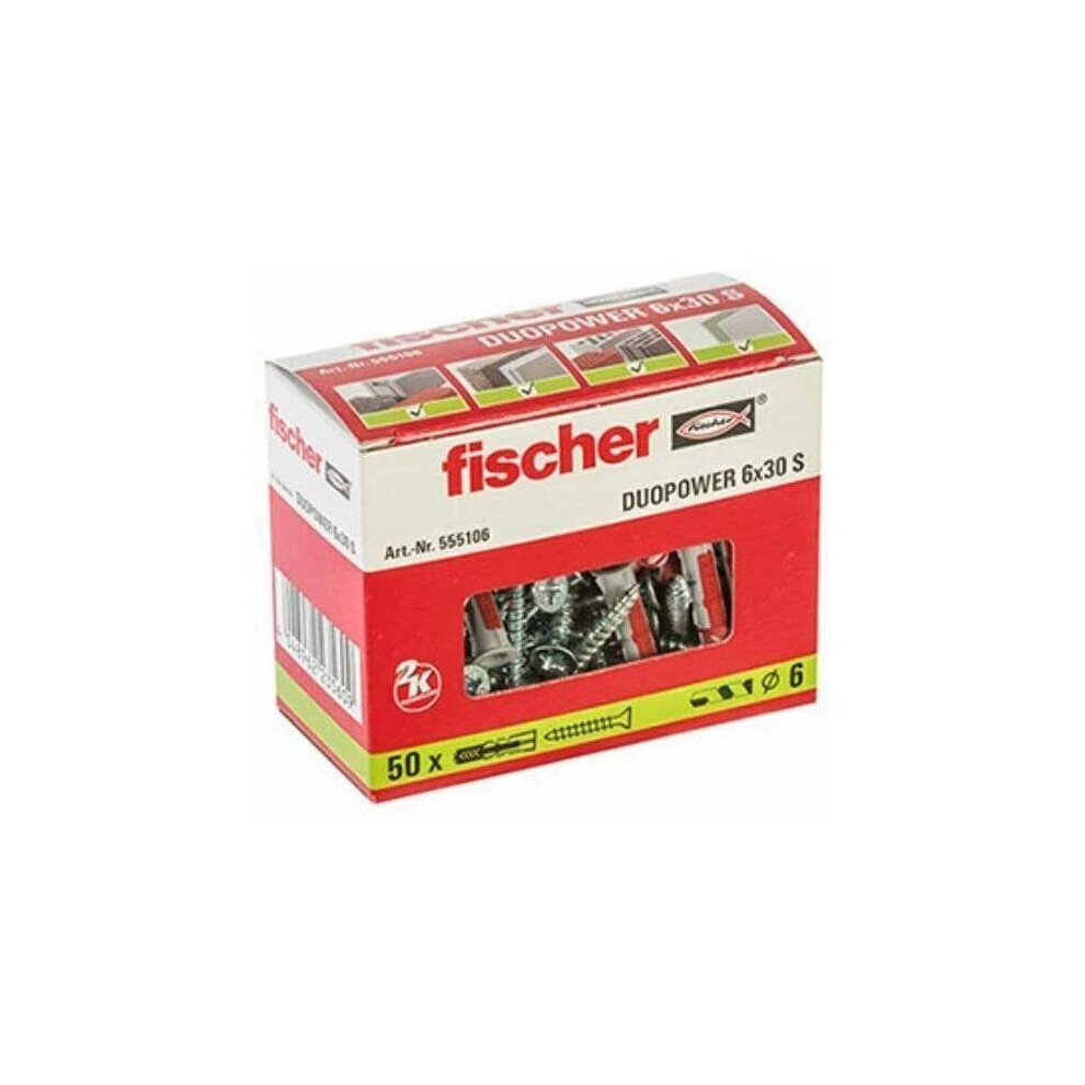 Fischer (6X30 Box Of 50 - 555106) Duopower S Wall Plugs + Screws