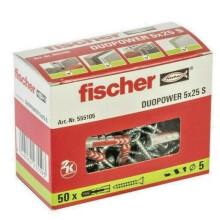 (5x25 Box Of 50 - 555105) FISCHER DUOPOWER S Wall Plugs + Screws