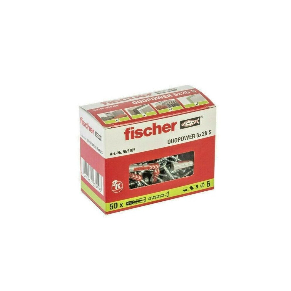 Fischer (5X25 Box Of 50 - 555105) Duopower S Wall Plugs + Screws