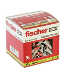 (8x40 Box Of 50 - 555108) FISCHER DUOPOWER S Wall Plugs + Screws