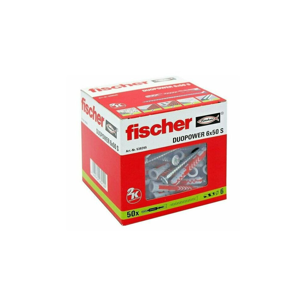 Fischer (6X50 Box Of 50 - 538245) Duopower S Wall Plugs + Screws