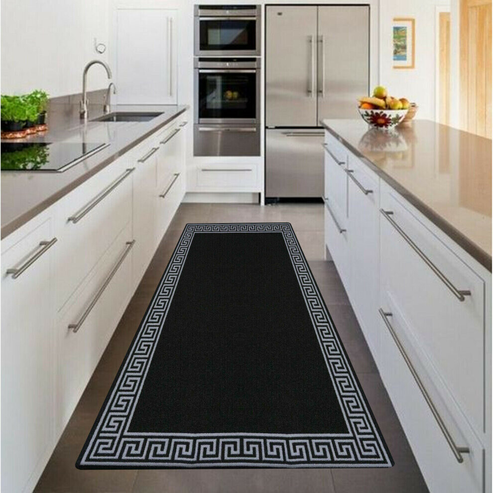 (BLACK-GREY, 60 x 220) Non Slip Long Hall Runner Rugs Bedroom Carpet Mat