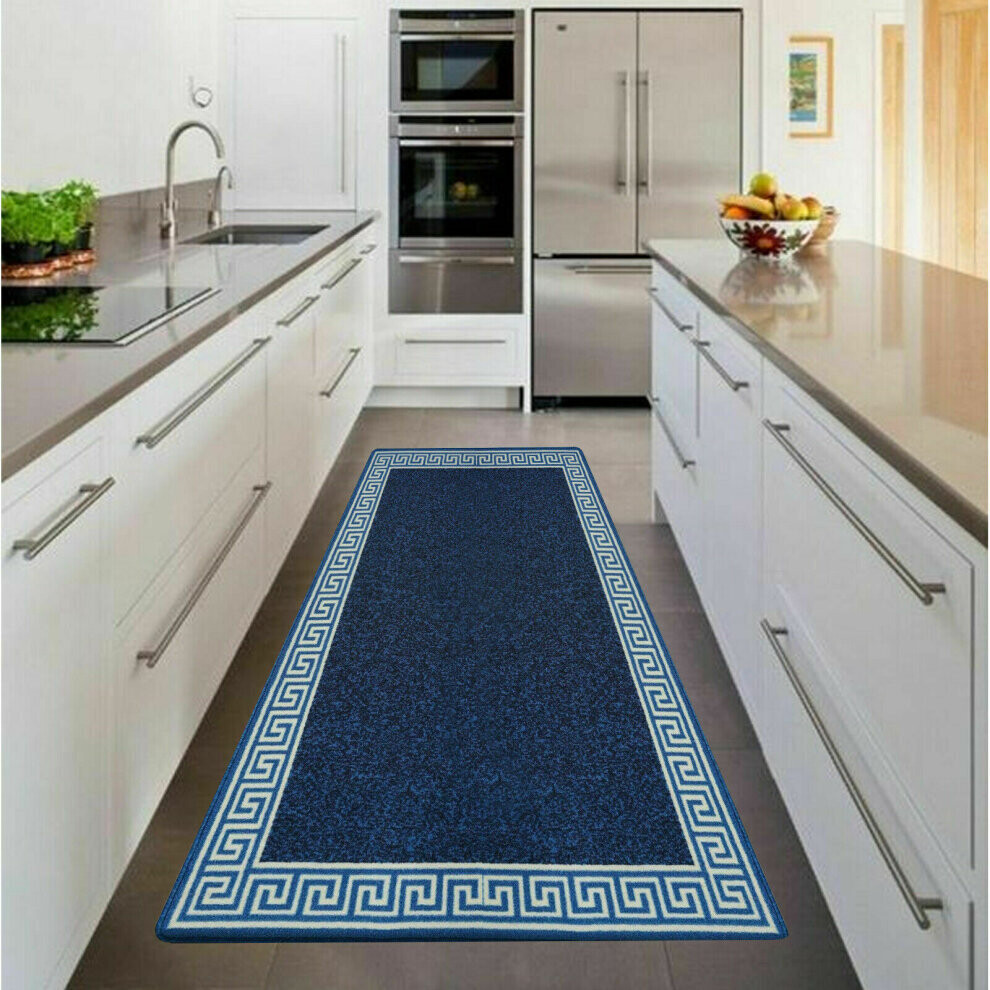 (BLUE-CREAM, 80 x 300) Non Slip Long Hall Runner Rugs Bedroom Carpet Mat