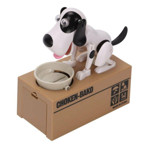 (Blanco y negro) Hucha para monedas con forma de cachorro