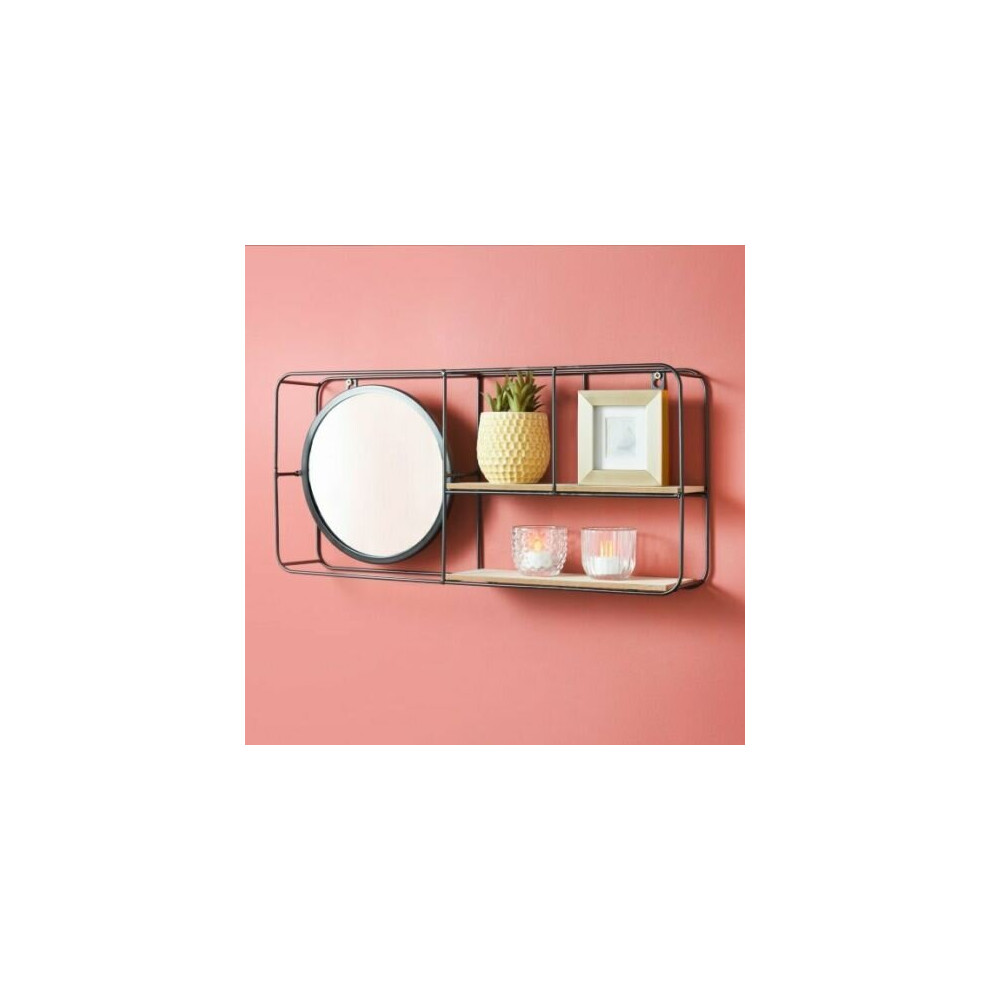 NEW Metal Wire Multi Section Floating Wall Shelf With Mirror Home Decor-image-OPC-P77WWNM-NEW