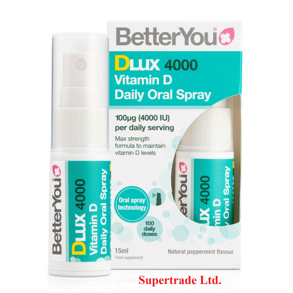 3 X BetterYou DLUX 4000 Spray Vitamin D Daily Oral Spray - 15ml