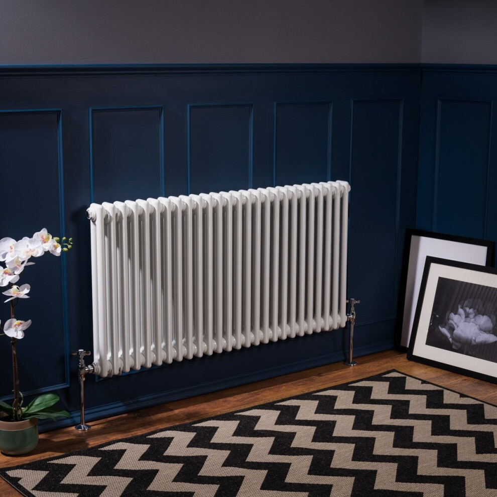 (600 x 1190mm Double, White) PlumbGalaxy Traditional-Style Cast Iron Radiator