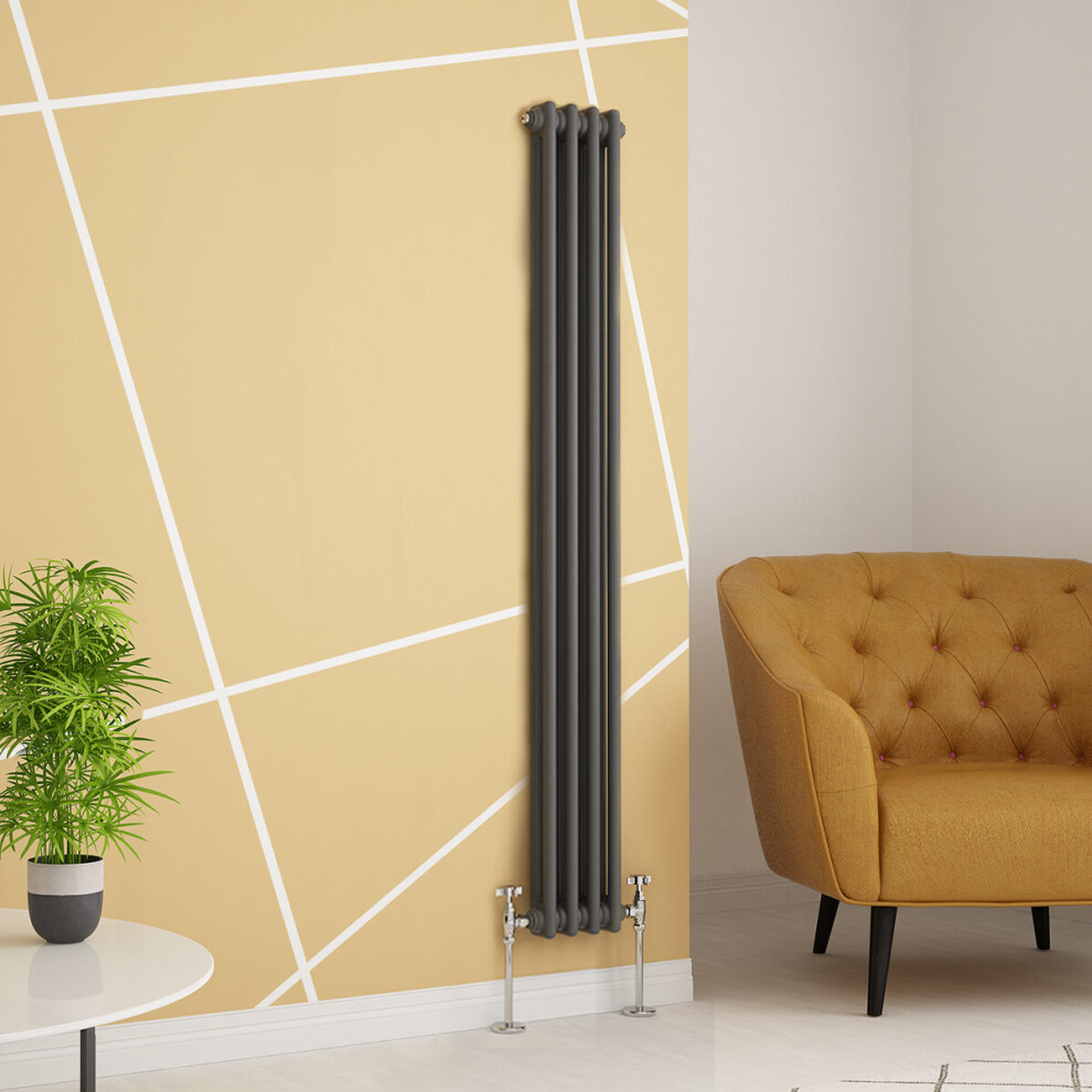 (1500 x 200mm Double, Anthracite) PlumbGalaxy Traditional-Style Cast Iron Radiator