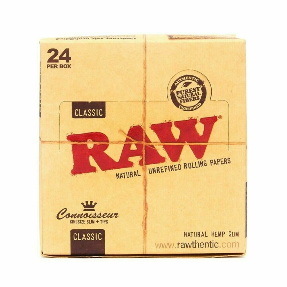 (1 Booklet) RAW Connoisseur King Size Slim Rolling Papers with Roach Tips