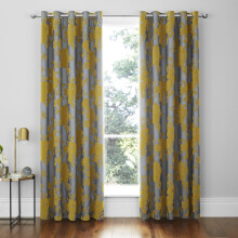 Catherine Lansfield Flock Velvet Rose Floral Lined Eyelet Curtains, Ochre, 66 x 72 Inch