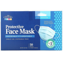 21st Century, Protective Face Mask, ASTM F2100, Enstegsbrukbara Disposable Masks, 50 Masks, 5-10 paket